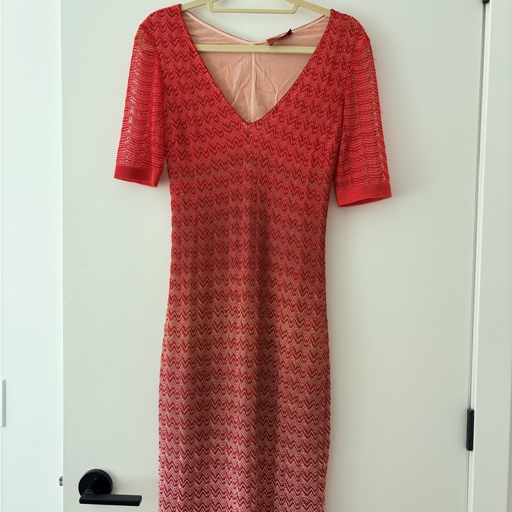 Missoni Red and White Knit Midi Dress - Picture 2 of 4